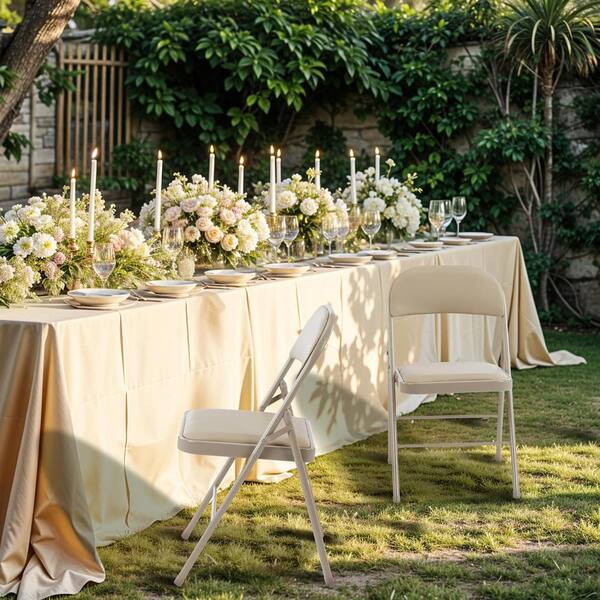 y khaki Metal Outdoor Foldable Dining Chairs with Leather