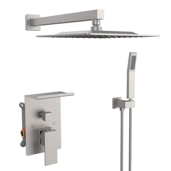 Unbranded Single Handle 1-Spray 10in. Shower Faucet 2.2 GPM with High Pressure in. Brushed Nickel(Valve Included)