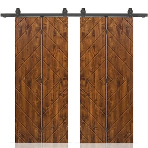 Diamond 56 in. x 80 in. Walnut Stained Hollow Core Pine Wood Double Bi-Fold Door with Sliding Hardware Kit
