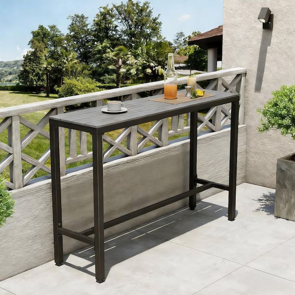 55 in. Patio Outdoor Bar Table Counter Height Rectangle Dining Table in Gray