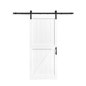 Westbridge 36 in. x 84 in. Textured White Sliding Barn Door with Solid Core and U-Shape Soft Close Hardware Kit