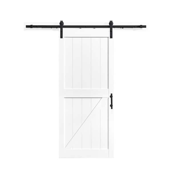 OVE Decors Westbridge 36 in. x 84 in. Textured White Sliding Barn Door with Solid Core and U-Shape Soft Close Hardware Kit
