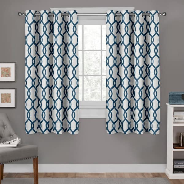 EXCLUSIVE HOME Kochi Teal Ogee Light Filtering Grommet Top Curtain, 54 in. W x 63 in. L (Set of 2)
