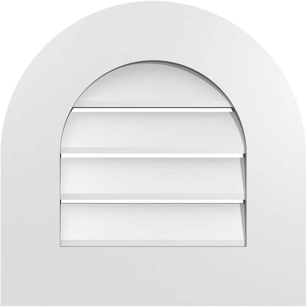 Ekena Millwork 18 in. x 18 in. Round Top White PVC Paintable Gable Louver Vent Functional