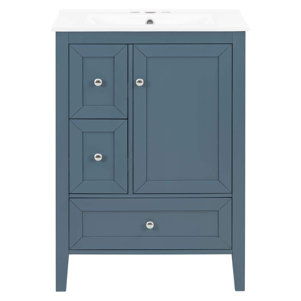 24in. W in Single of Sink Soft Close Drawer Vanity Blue Gray Bath Vanity with White Ceramic Top Basin price history on PriceWatchPro