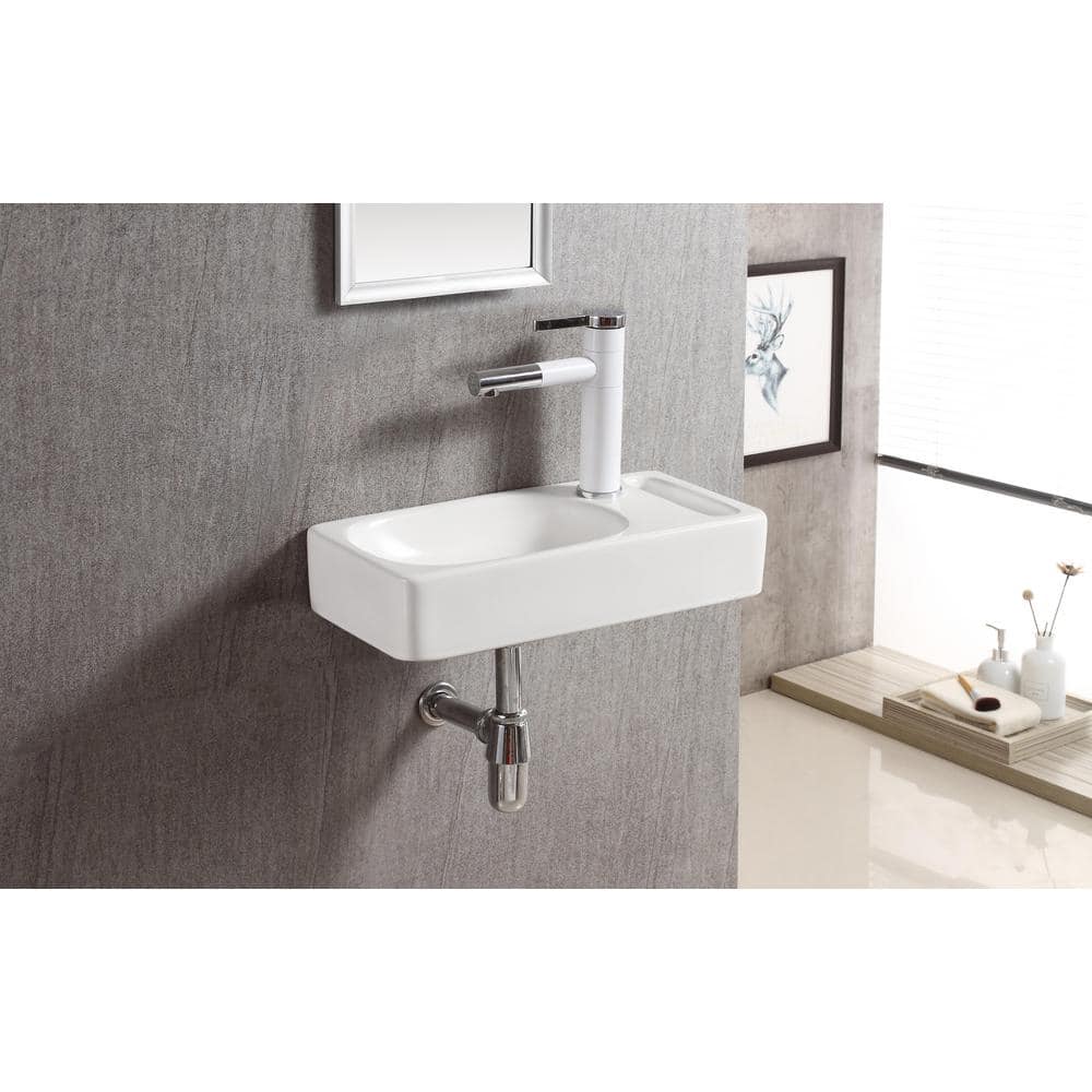Elanti 8.63'' White Ceramic Rectangular Wall-Mount Bathroom Sink