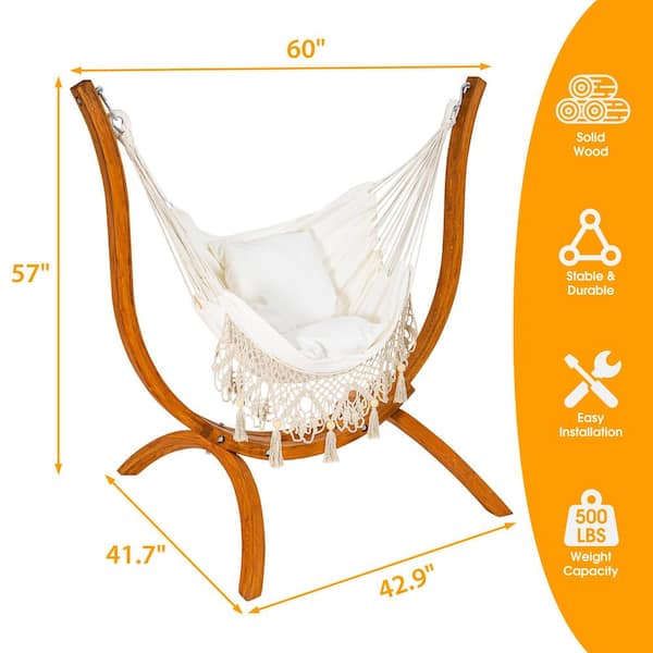AURA OUTDOOR 60 in. Pine Hardwood Curved Frame Swing Chair Hammock