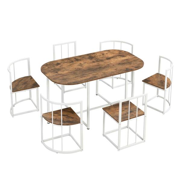 Magic Home Modern 7-Piece 55 in. Dining Table Set Iron Framed