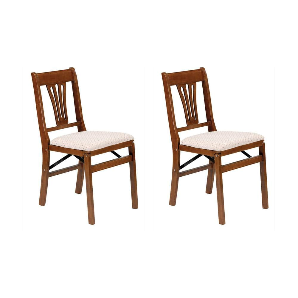 Stakmore Urn Wood Upholstered-Seat Folding Side Chair Set Fruitwood (2  Pack) 0190.6H842 - The Home Depot