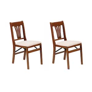Stakmore Urn Wood Upholstered-Seat Folding Side Chair Set Fruitwood (2 Pack)