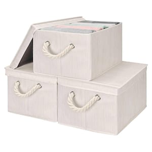 35 Qt. Fabric Storage Bin with Lid in White (3-Pack)