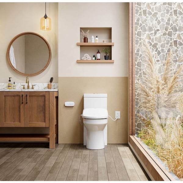 Round Bidet Toilet Combo Dual Flush 1.1/1.6 GPF in White with Electric Bidet Seat, Warm Air Dryer