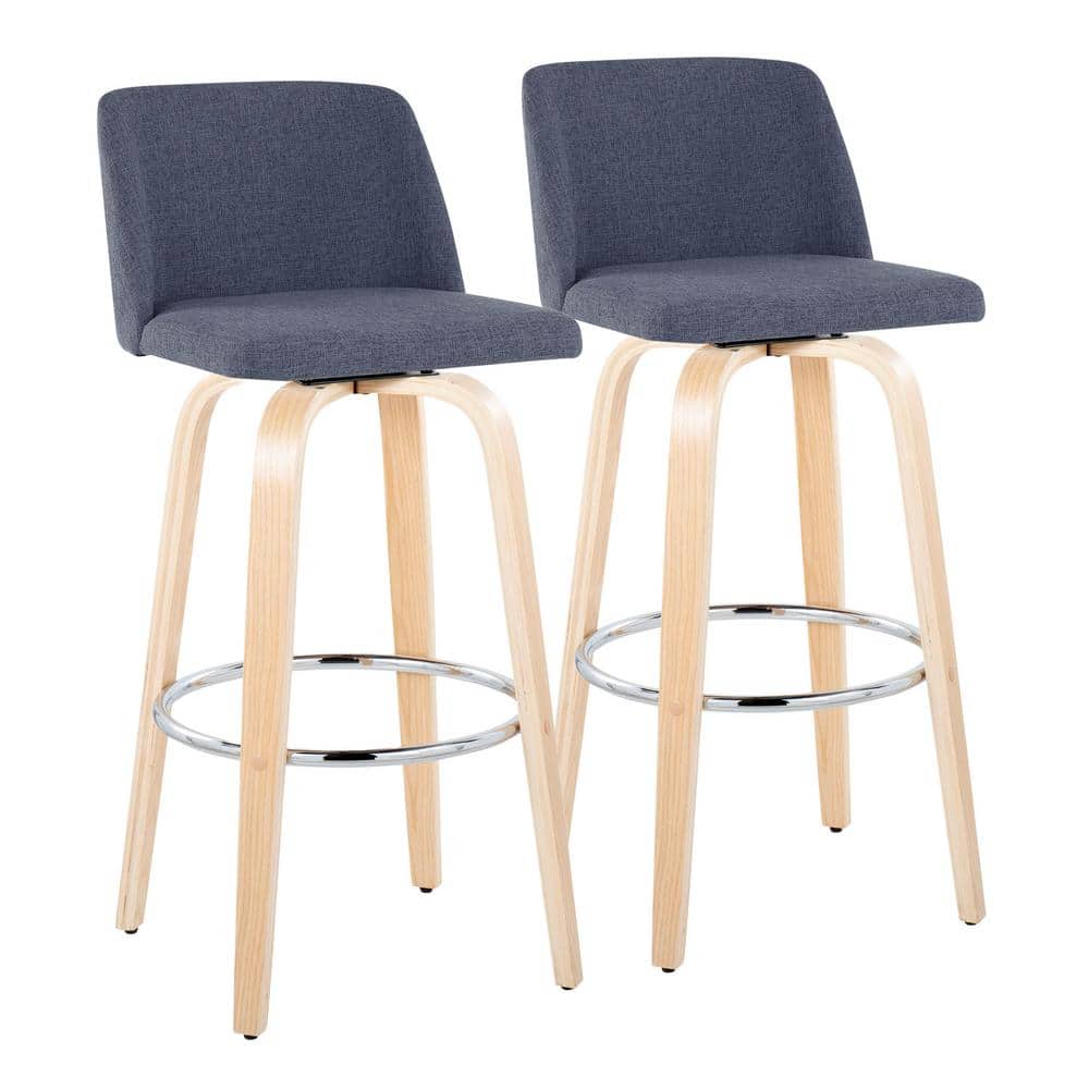 Toriano 29.5 in. Blue Fabric, Natural Wood, and Chrome Metal Fixed-Height Bar Stool (Set of 2) price history on PriceWatchPro
