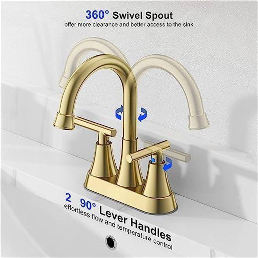 4-Inch Brushed Gold Stainless Steel Bathroom Faucet Set