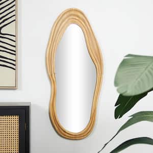 41 in. x 18 in. Abstract Wavy Asymmetrical Framed Brown Wall Mirror with Dimensional Carved Frame