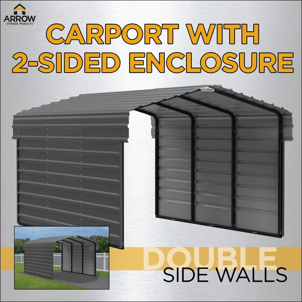 Charcoal Galvanized Steel Carport Kit with 2-Sided Enclosure, 20' x 24' x 9'