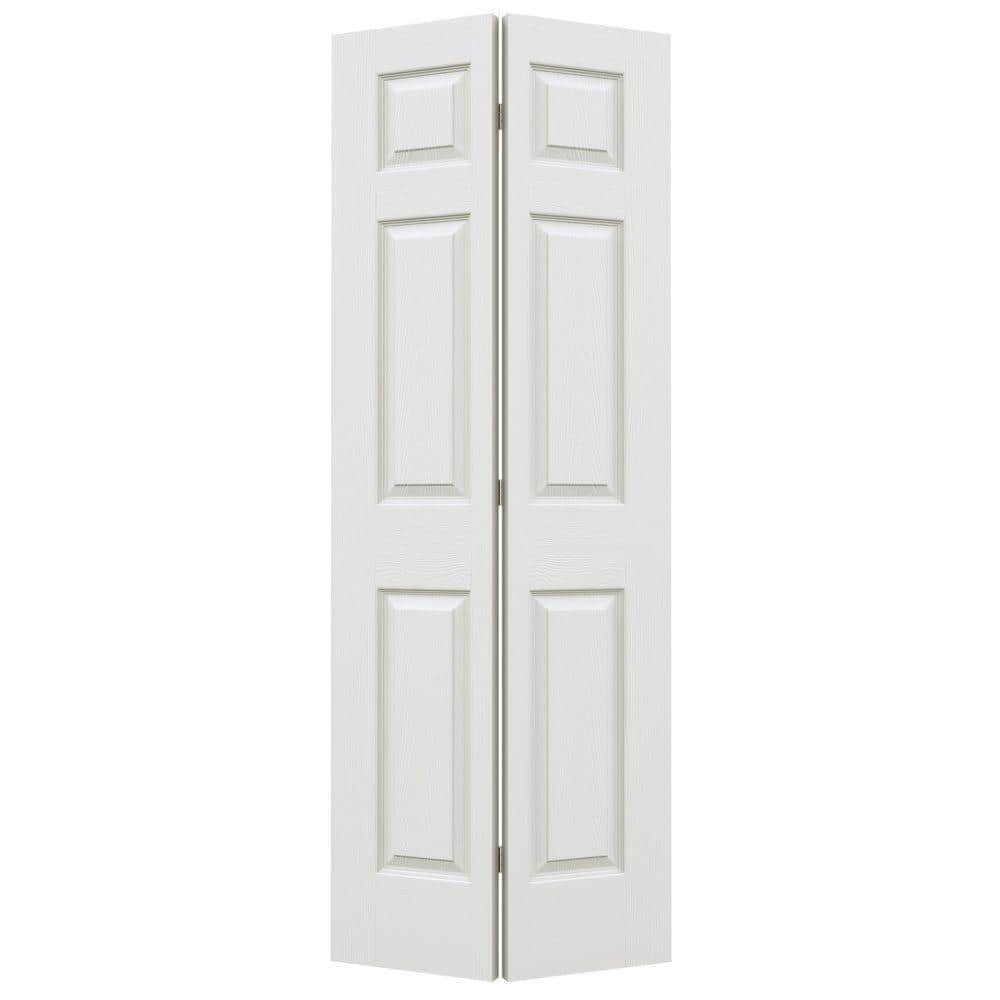 JELD-WEN 32 in. x 78 in. 6 Panel Woodgrain 3-Panel Hollow Core Molded Interior Closet Composite Bi-fold Door, Primed White -  5326