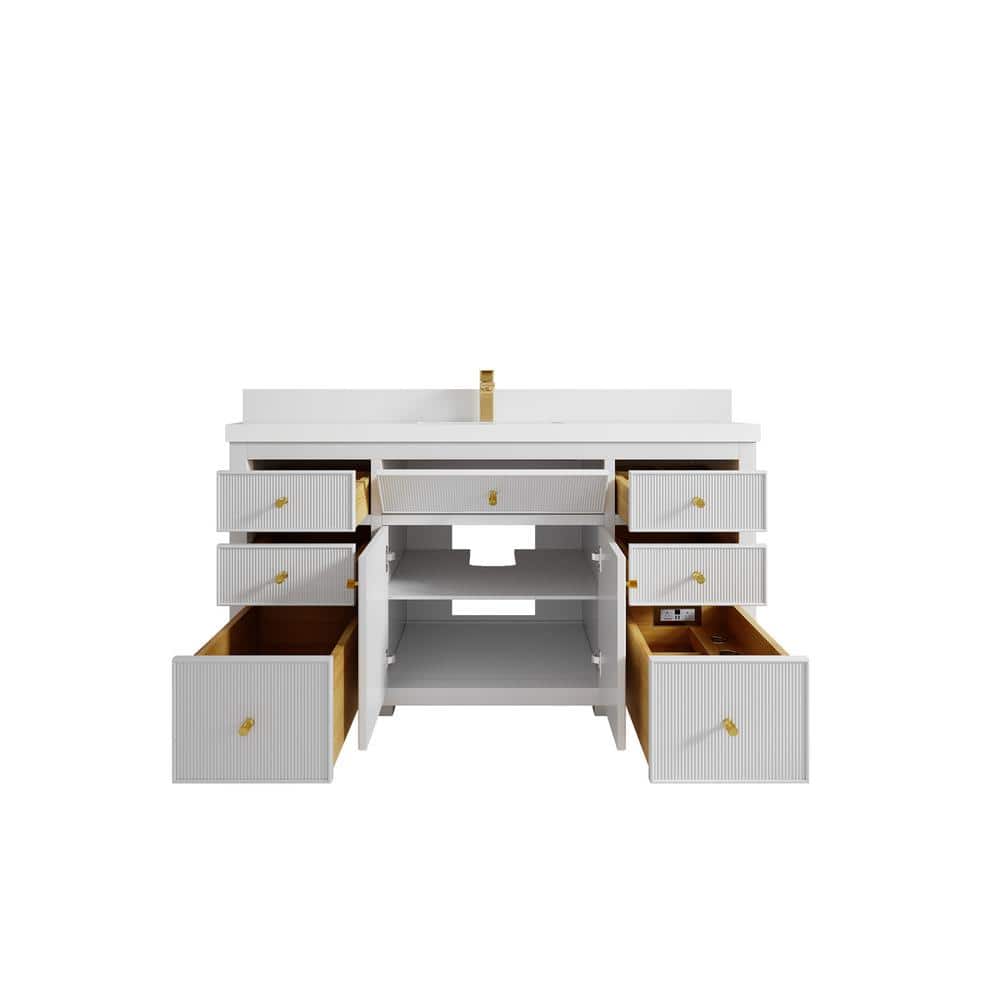 White 60'' Single Bathroom Vanity with Quartz Top