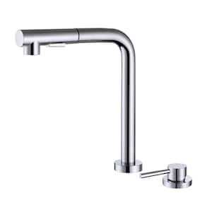 Modern Single Handle Pull Out Sprayer Kitchen Faucet without Deckplate in Chrome