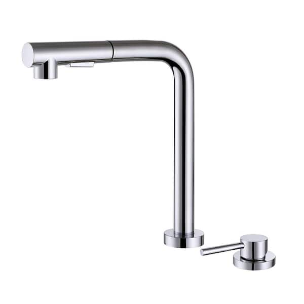 SUMERAIN Modern Single Handle Pull Out Sprayer Kitchen Faucet without Deckplate in Chrome