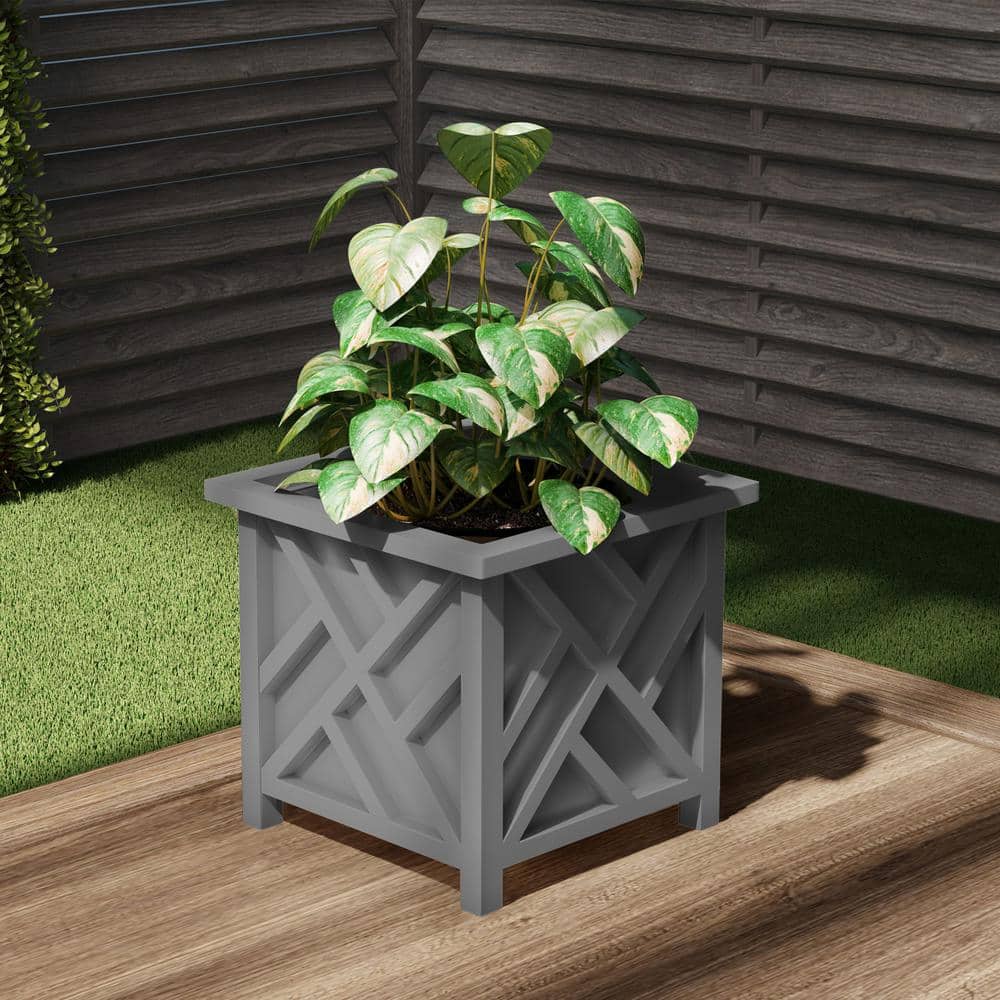 14.75-Inch Gray Polypropylene Lattice Design Outdoor Planter Box