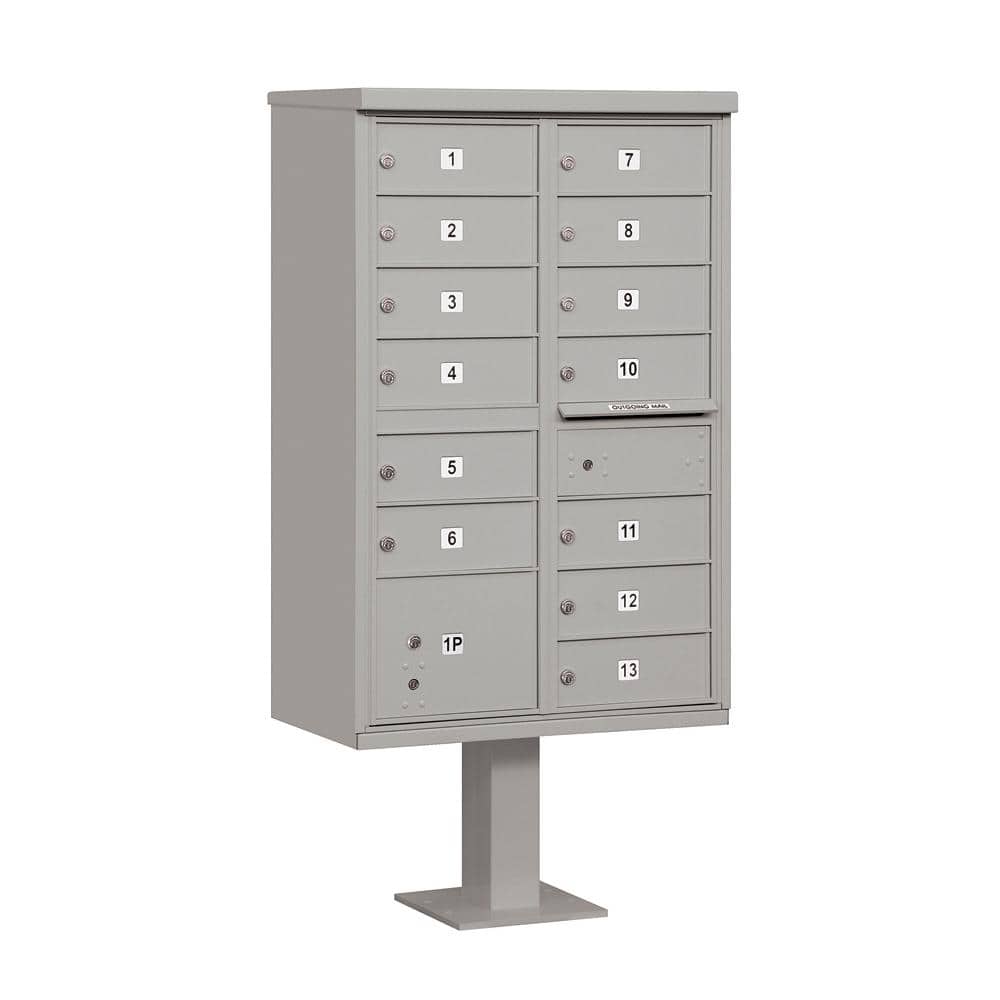 Gray USPS Access Cluster Box Unit with 13 B Size Doors and Pedestal