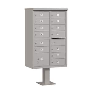 Gray USPS Access Cluster Box Unit with 13 B Size Doors and Pedestal