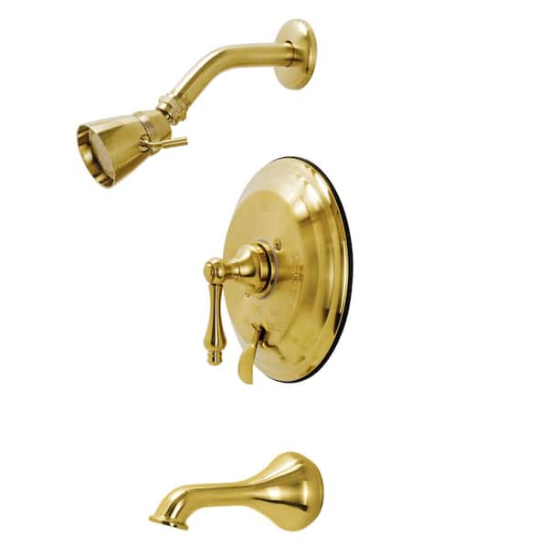 Kingston Brass Restoration Single Handle 1-Spray Tub and Shower Faucet 1.8 GPM with Corrosion Resistant in. Brushed Brass