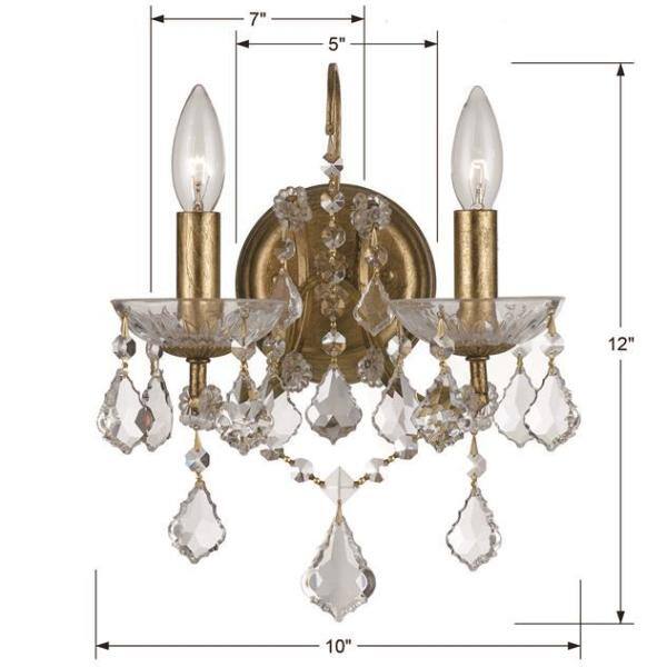 Antique Gold Dual-Light Crystal Sconce with Hand Cut Accents