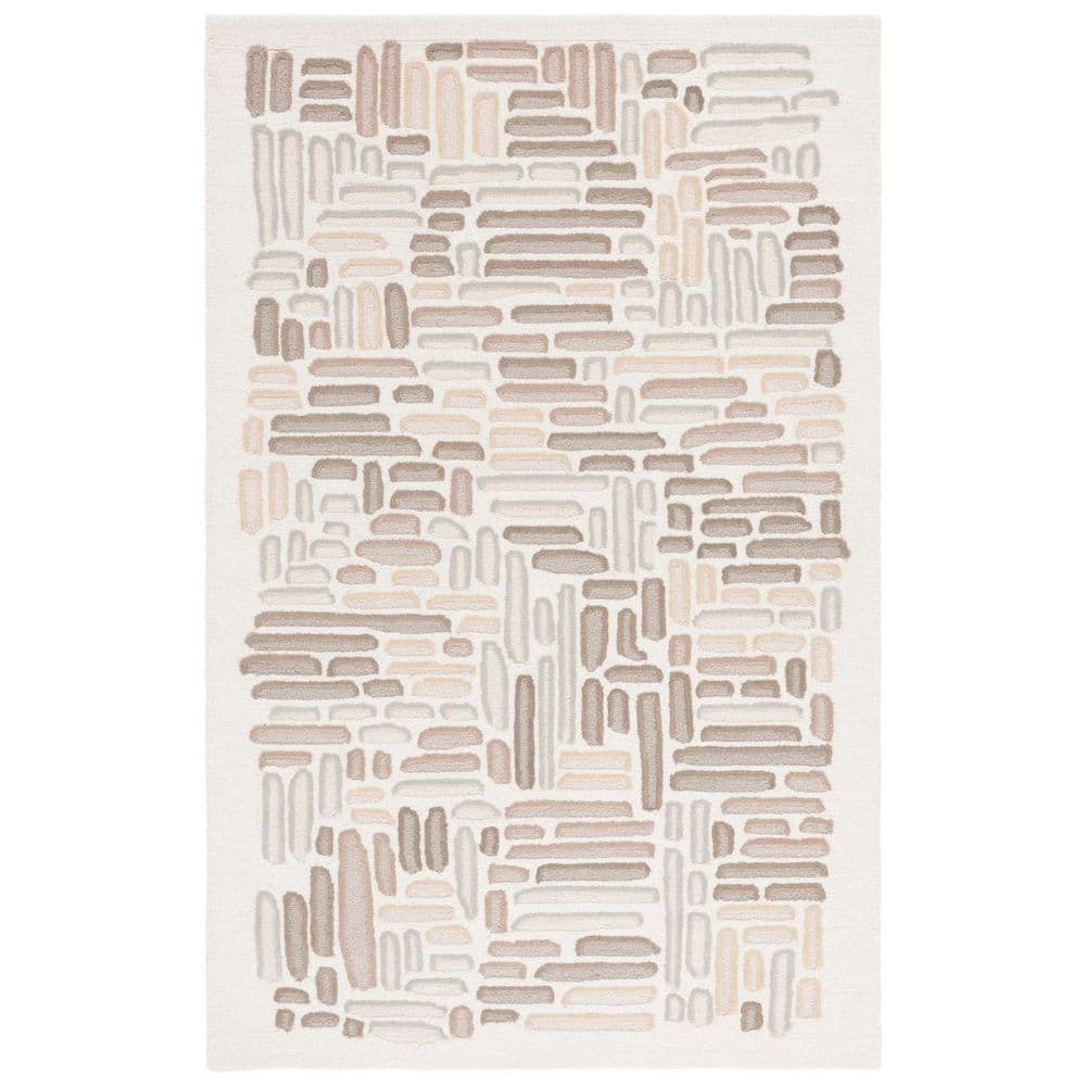 SAFAVIEH Ebony 3 ft. x 5 ft. Beige/Ivory Geometric Tile Pebble Area Rug ...