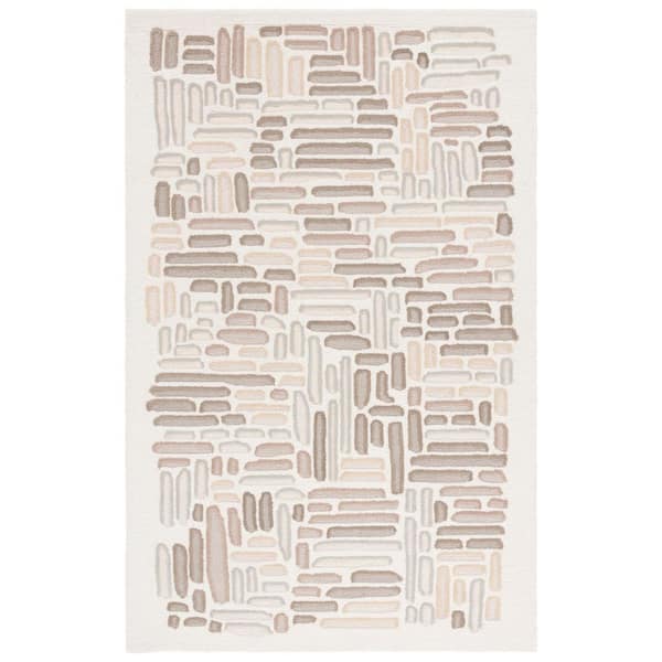 Ebony 4 ft. x 6 ft. Beige/Ivory Geometric Tile Pebble Area Rug