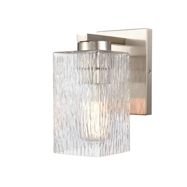 Innovations Juneau 4.5 in. Satin Nickel, Clear Rippled Vanity Light with Clear Glass Shade