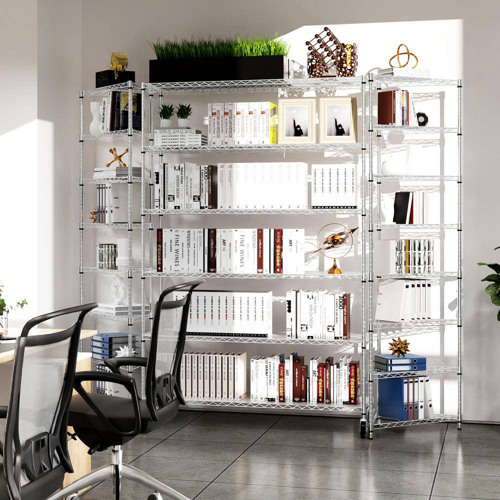 48-inch Chrome Heavy Duty 6-Tier Wire Storage Rack with Wheels