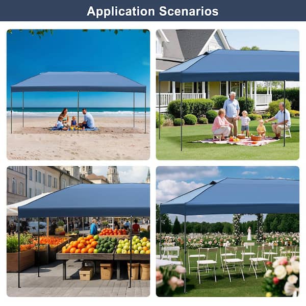 10 ft. x 20 ft. Outdoor Pop Up Canopy Tent Heavy Duty with Wheeled Bag (Navy)