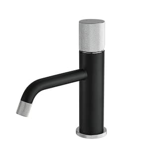Single Handle Single Hole Bathroom Faucet with Hot Cold Water Mixer in Black and Silver