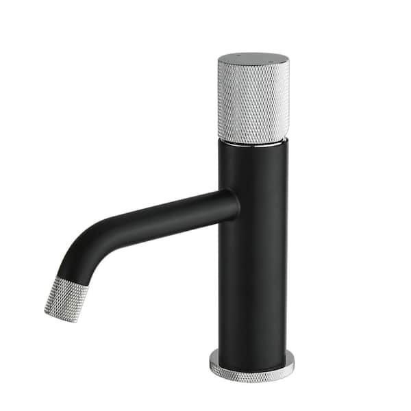Flynama Single Handle Single Hole Bathroom Faucet with Hot Cold Water Mixer in Black and Silver