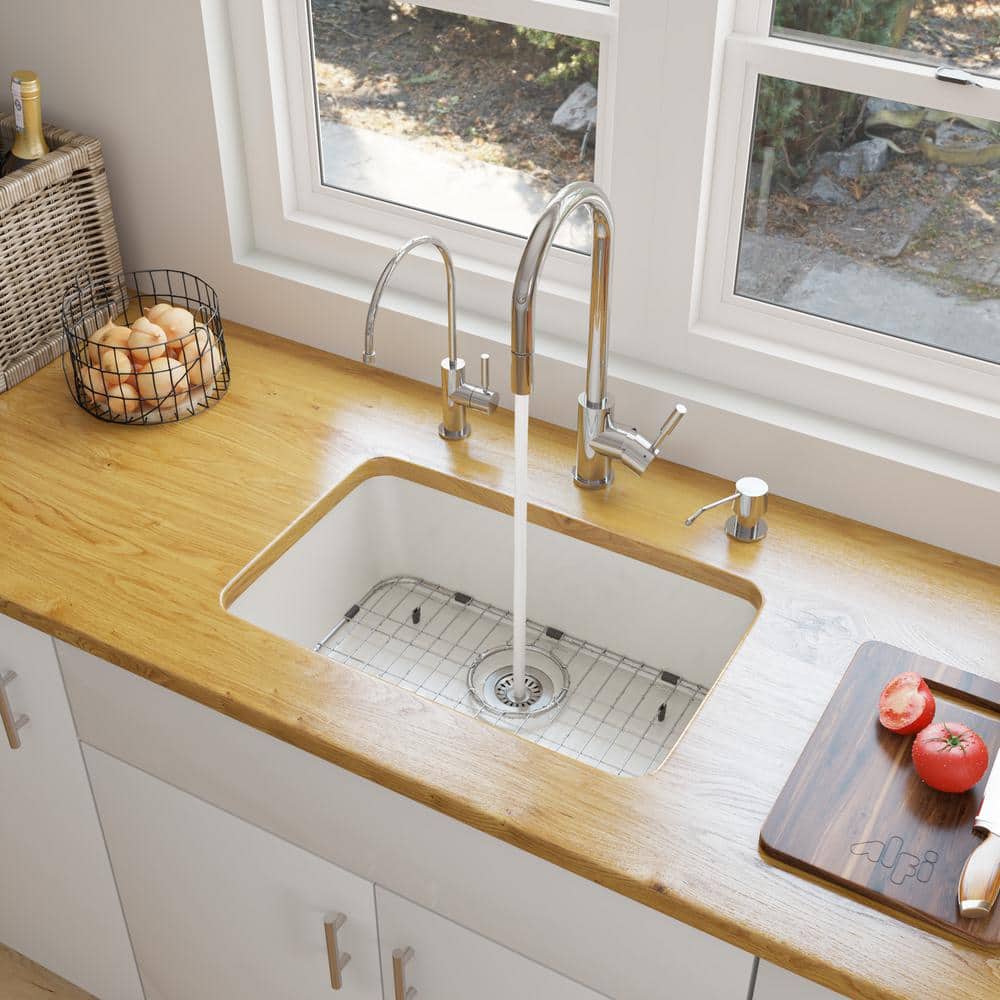 AB503UM-W Undermount Fireclay 23.38 in. Single Bowl Kitchen Sink in White