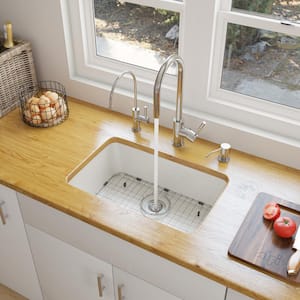 AB503UM-W Undermount Fireclay 23.38 in. Single Bowl Kitchen Sink in White