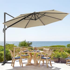 Sand Premium 11 ft. Cantilever Patio Umbrella -Outdoor Comfort with 360-Degree Rotation and Canopy Angle Adjustment