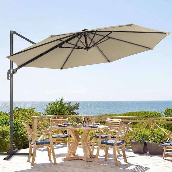 11 ft. Premium Cantilever Patio Umbrella -Outdoor Comfort with 360° Rotation and Canopy Angle Adjustment, Sand