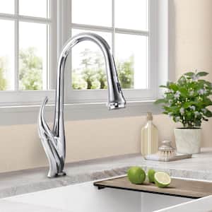 High-arch Gooseneck Single Handle Pull Down Sprayer Kitchen Faucet in Chrome