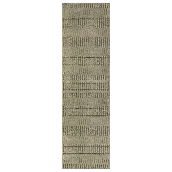 Vertical Dash Power Loomed Soft Shag High-Low Indoor 2 ft. x 12 ft. Green Area Rug