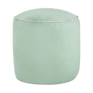 20 in. x 20 in. x 18 in. Sunbrella Canvas Spa Green Outdoor Bean Pouf and Ivory Round