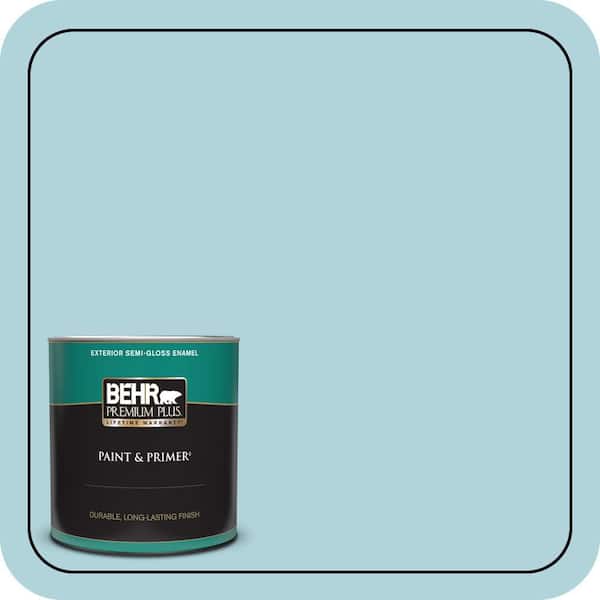 BEHR PREMIUM PLUS 1 qt. #520E-2 Tropical Breeze Semi-Gloss Enamel Exterior Paint & Primer