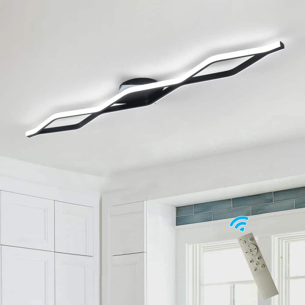 46.45 in. 24-Watt Modern Black Dimmable Integrated LED Flush Mount with Acrylic Shade and Remote Included for Bedroom price history on PriceWatchPro