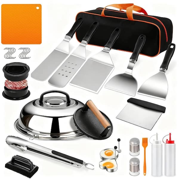 28-Piece Griddle Accessories Kit with Carry Bag Silver and Black