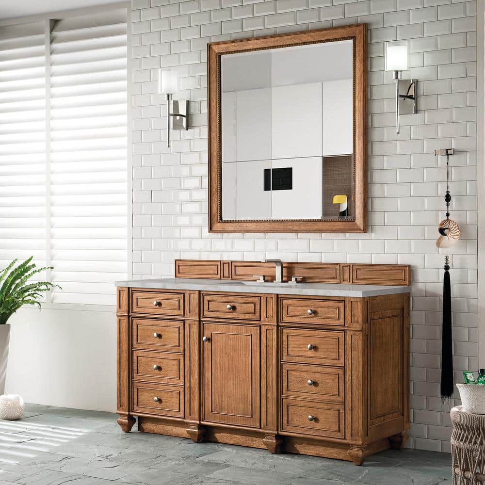 Bristol 60.0 in. W x 23.5 in. D x 34.0 in. H Single Bathroom Vanity in Saddle Brown with Victorian Silver Quartz Top price history on PriceWatchPro