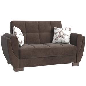 Basics Air Collection Convertible 63 in. Dark Brown Microfiber 2-Seater Loveseat with Storage