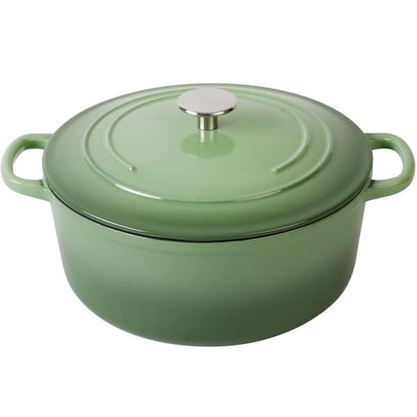 5.5 qt. Enameled Cast Iron Dutch Oven Pot With Lid in Green for Bread Baking, Cooking, Heat Distribution Evenly