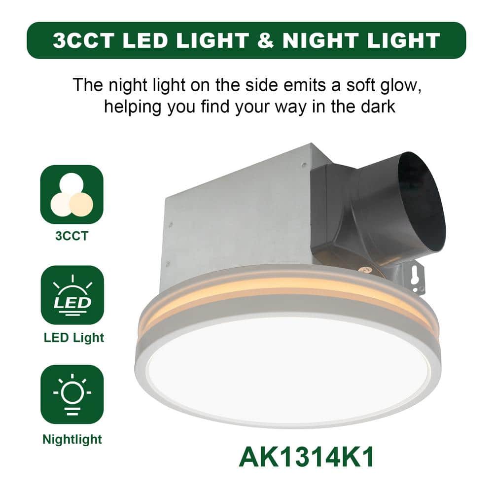 White Round LED Bathroom Exhaust Fan with Night Light